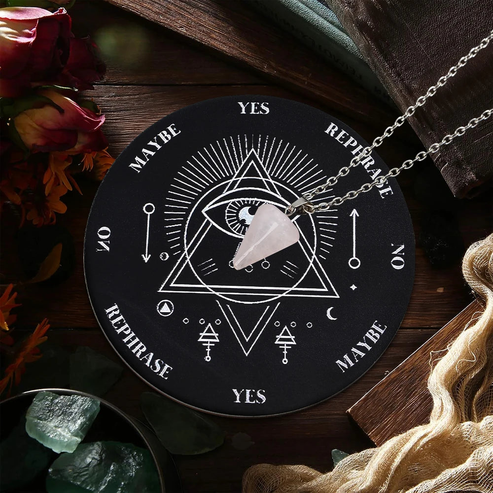 Wooden Divination Pendulum Board with Crystal Necklace