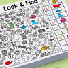 A page from a Look & Find activity book showing various objects to be identified and checked off.