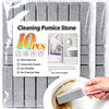 A cleaning pumice stone stick is shown next to a plate with food residue, demonstrating its use for stain removal.