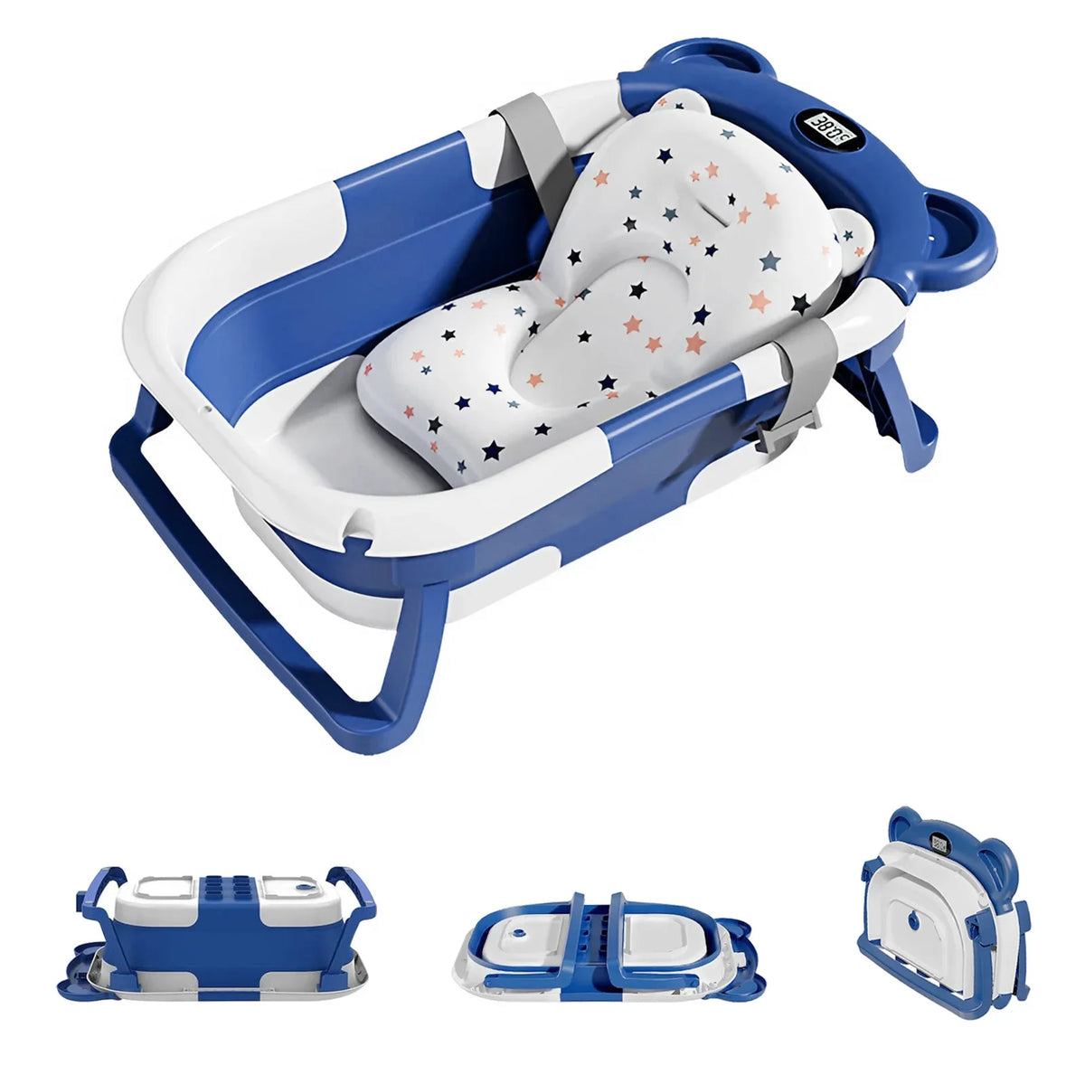 Collapsible Baby Bathtub with Thermometer and Floating Cushion