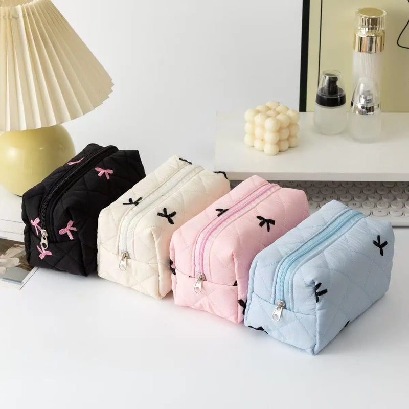 Quilted Floral Makeup Bag with Bow Detail