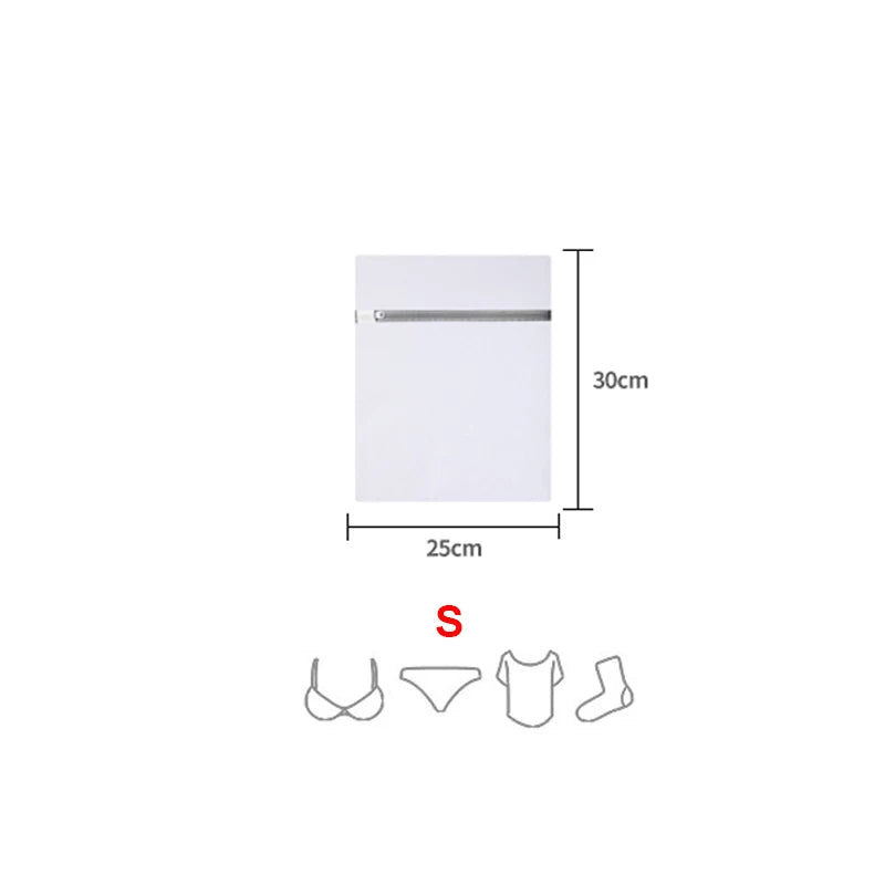 White fine mesh laundry bags for delicates and everyday wash, shown with size dimensions.
