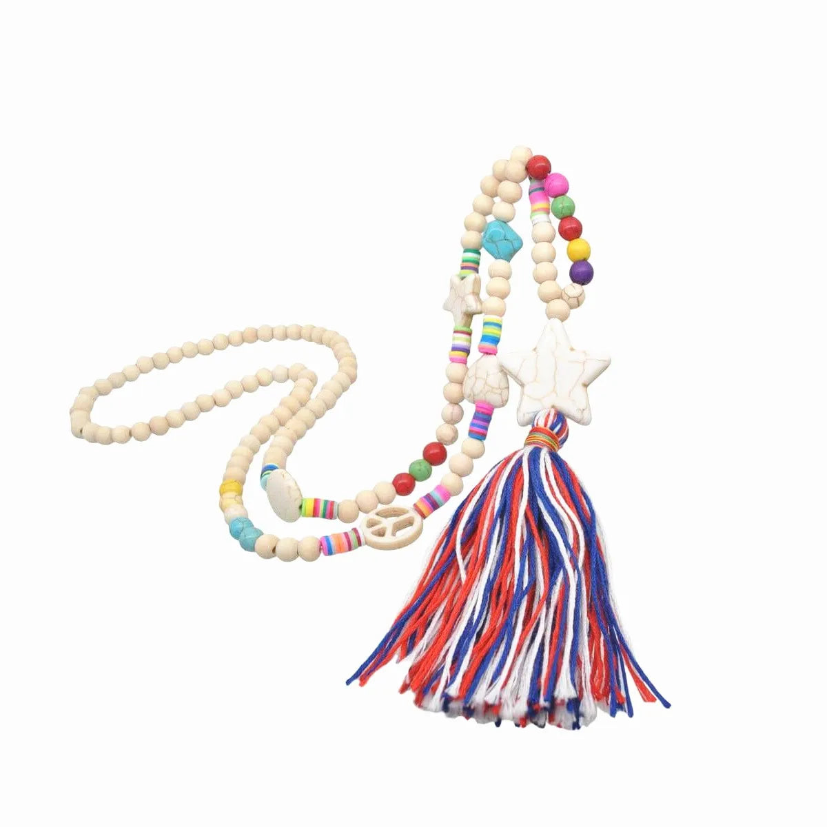 Bohemian Wooden Bead Tassel Necklace