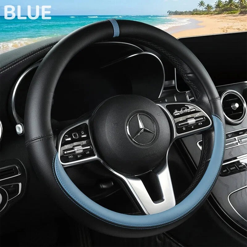 Premium Napa Leather Steering Wheel Cover – Universal Fit, All-Season Comfort