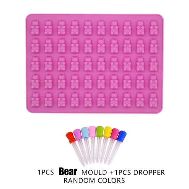 Food-Grade Silicone Gummy Bear & Dinosaur Candy Mold Set with Dropper