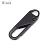 A black universal replacement zipper pull with a slider mechanism.