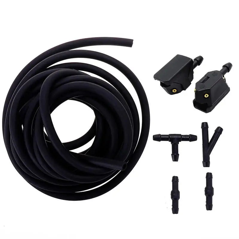 Black 4-way adjustable windshield washer spray nozzle kit with hose and fittings