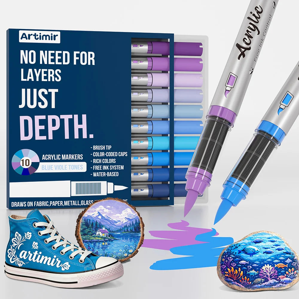 Acrylic Brush Markers with Automatic Ink Flow for Canvas, Wood & Glass Art