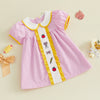 Girls Embroidered Plaid A-Line Dress with Peter Pan Collar