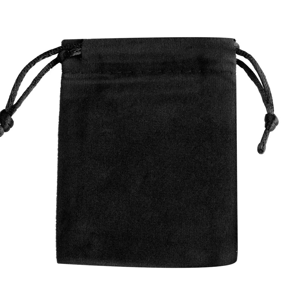Black velvet drawstring jewelry pouch with black cord closure