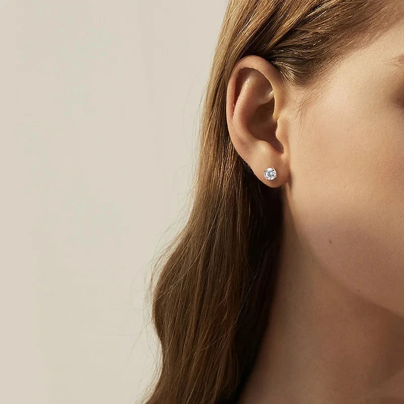 Moissanite Stud Earrings in Sterling Silver and Rose Gold Plating