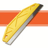 A yellow precision paint edger with a silver blade and ergonomic handle shown diagonally against an orange background.