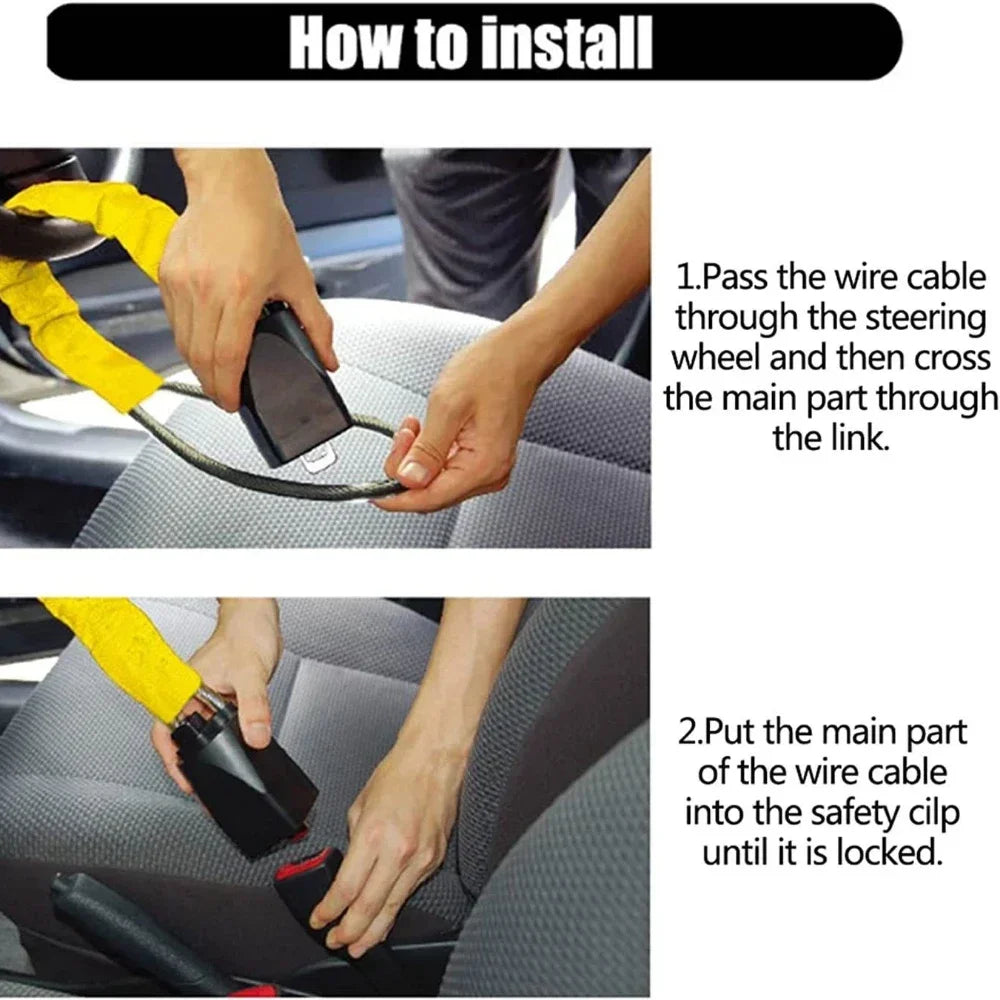 Universal Steering Wheel and Seat Belt Anti-Theft Lock with 2 Keys