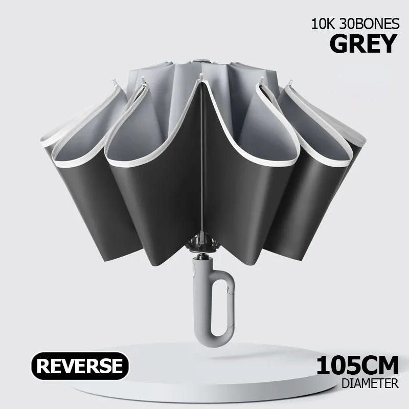 Auto Reverse-Folding Umbrella with Reflective Stripe & Carabiner Handle