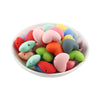 A collection of ten colorful silicone heart beads in various shades of pink, green, yellow, and blue for DIY jewelry making.