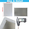 A rectangular metal tin sign with a silver finish and a digital caliper measuring 2.0 mm.