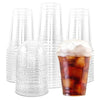 A set of clear PET plastic cups with lids for disposable cold drinks like bubble tea and coffee.