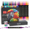 A box of 60 dual-tip acrylic paint markers featuring various colors and an illustration of a macaw head.