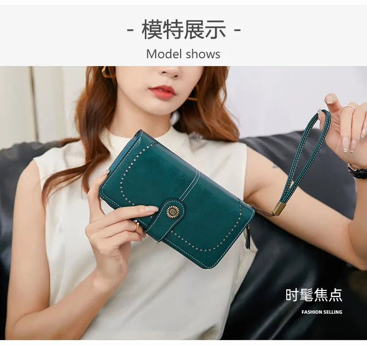 Vintage RFID-Blocking Large Capacity Wallet with Wrist Strap