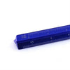 A blue precision aluminum triangular scale ruler with millimeter markings.