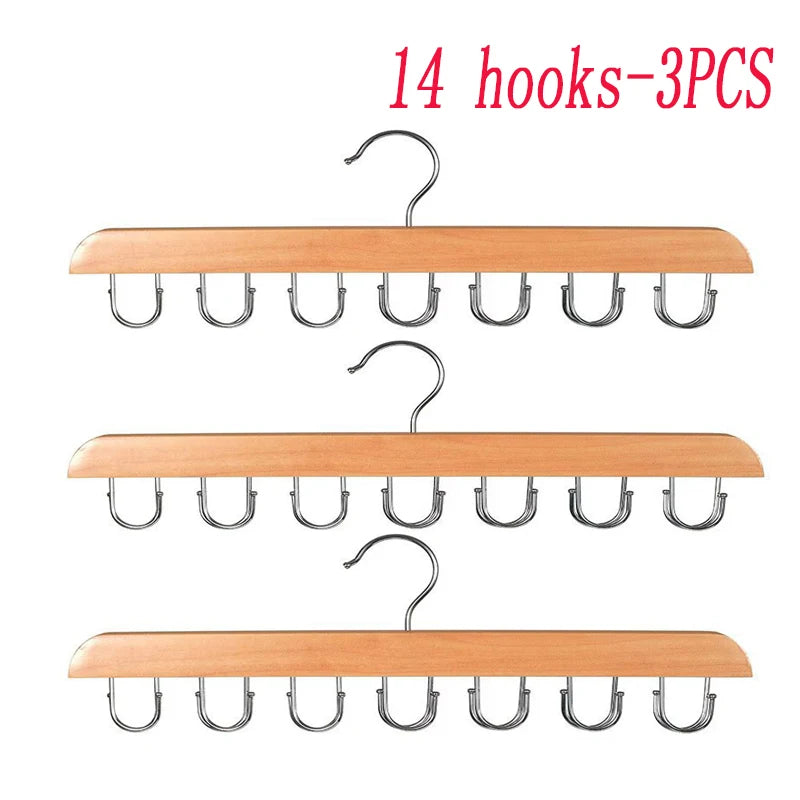Set of 14 wooden hooks in three pieces for hanging belts, hats, and accessories