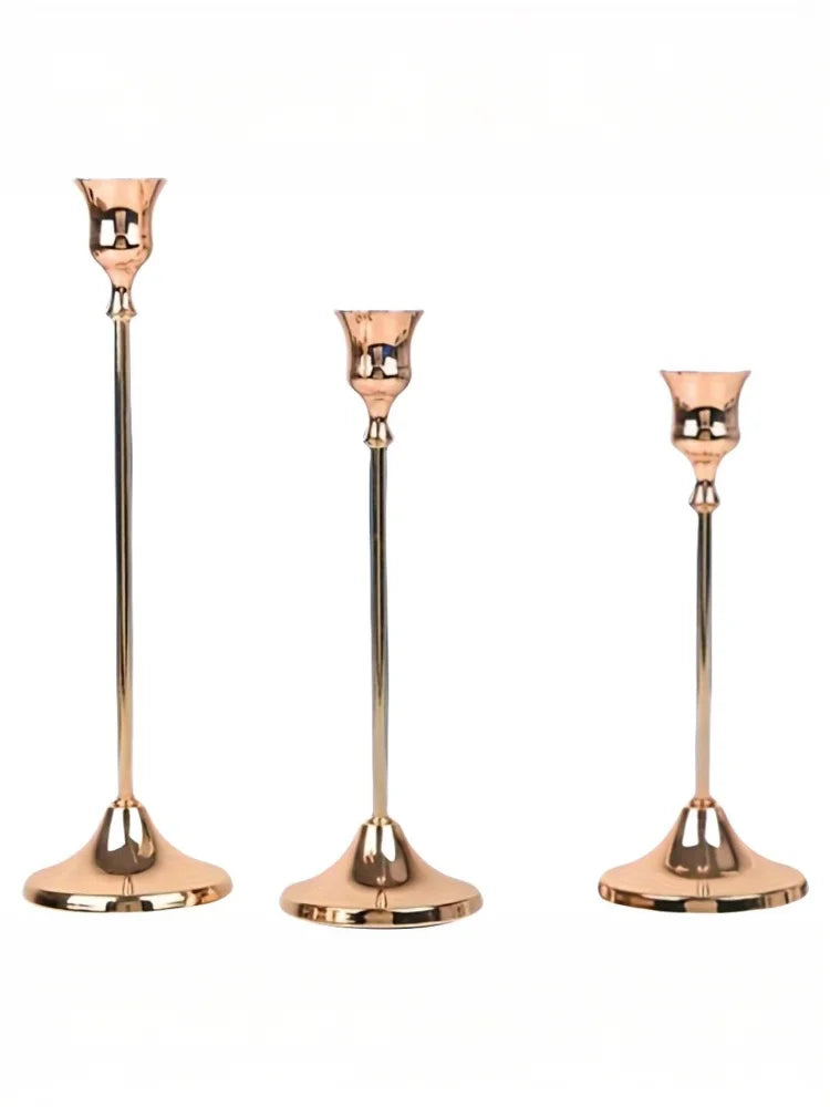 Vintage Set of 3 Metal Candle Holders with Matte Gold Finish