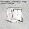 Stainless steel wall-mounted sponge holder with drain showing water droplets on the surface