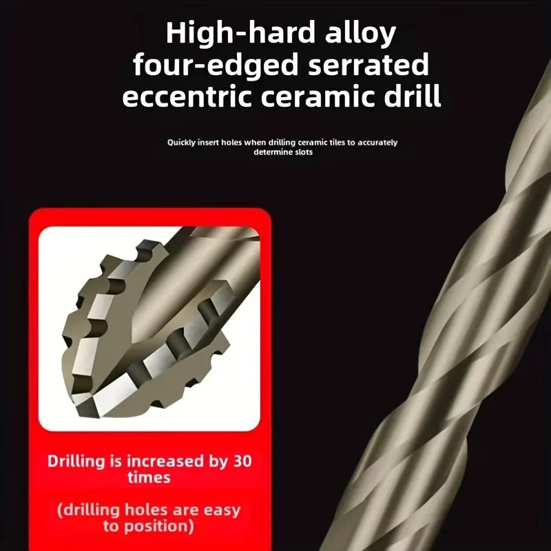 Carbide Four-Blade Serrated Drill Bit Set 6-10mm for Tile, Ceramic, and Stone