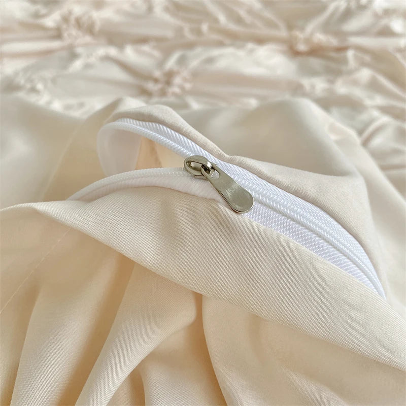 Beige Three-Dimensional Floral Duvet Cover Set