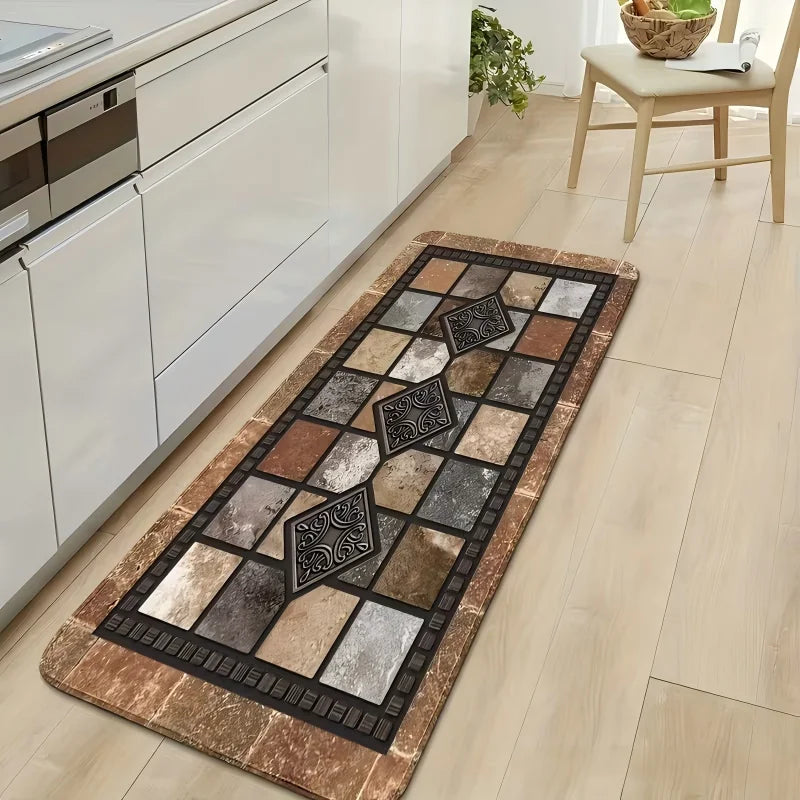 Farmhouse Geometric Kitchen Mat with Non-Slip Backing