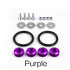 A set of purple quick release bumper fasteners and various metal hardware components.