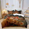 Highland cow print bedding set featuring a large head design with floral patterns and dark green tones.
