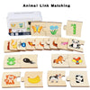 Un juego de puzzles con figuras de animales de madera, como mariposas, pájaros, osos y ranas.