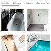 Installation areas include bathtub, bathroom, stairway, and swimming pool.