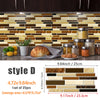 A display of self-adhesive marble texture PVC wall and kitchen tiles in various earthy tones mounted on a backsplash.