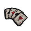 A set of five embroidered patches depicting the Ace of Spades with a skull, arranged in a fan shape.