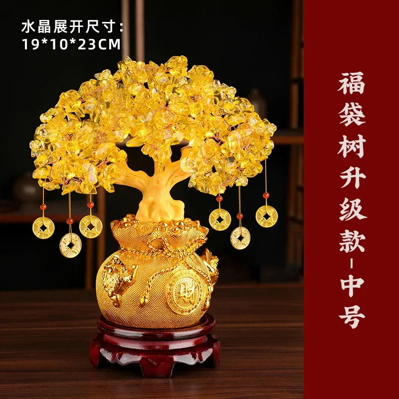 Golden Citrine Crystal Money Tree – Feng Shui Wealth Charm