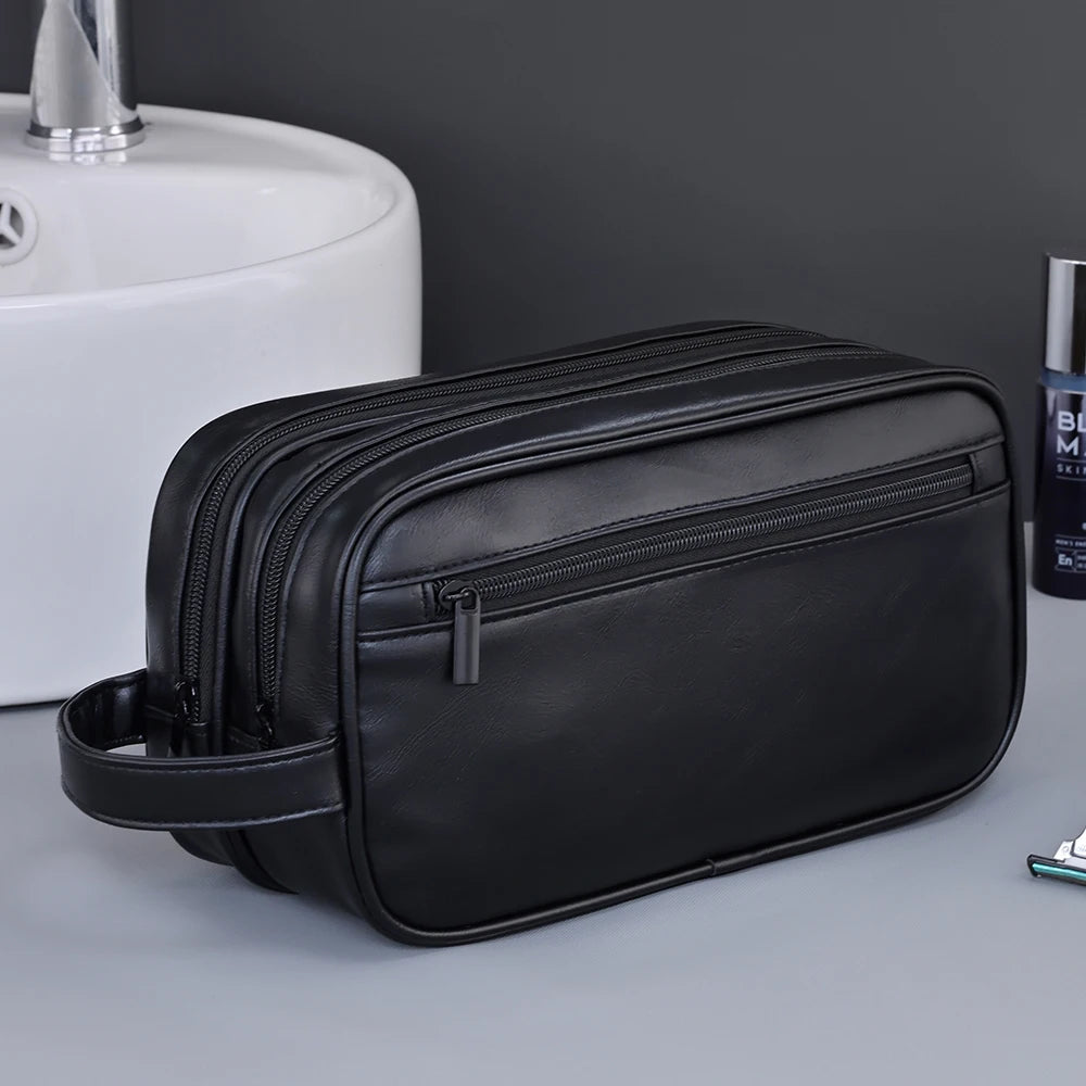 Premium PU Leather Double-Layer Toiletry Bag for Travel