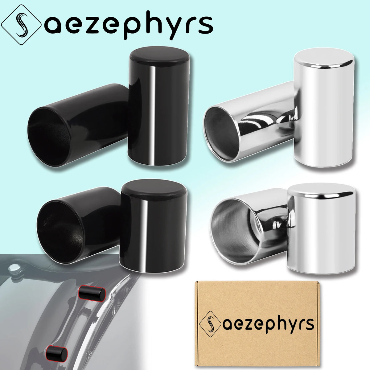 A set of black and silver magnetic docking hardware covers for Harley touring models.