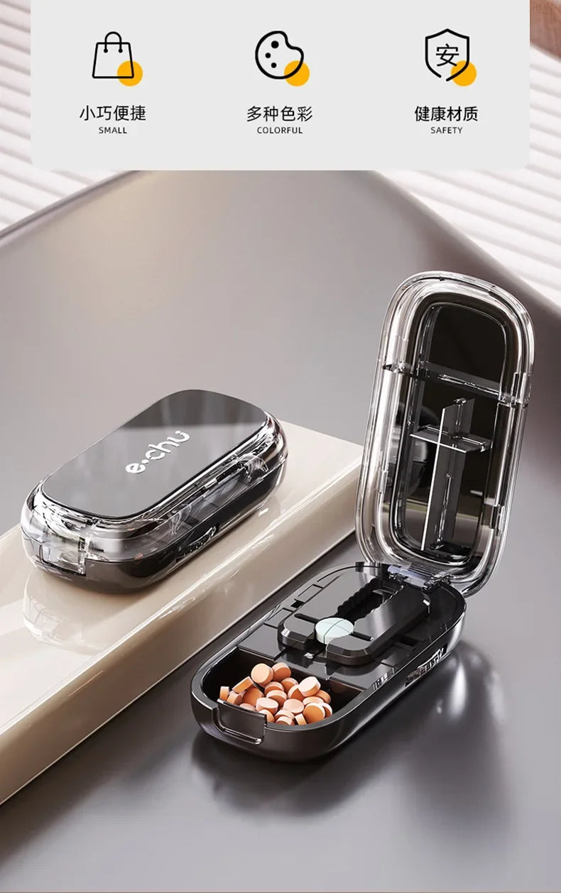 Portable Pill Cutter and Storage Box with Dustproof Lid