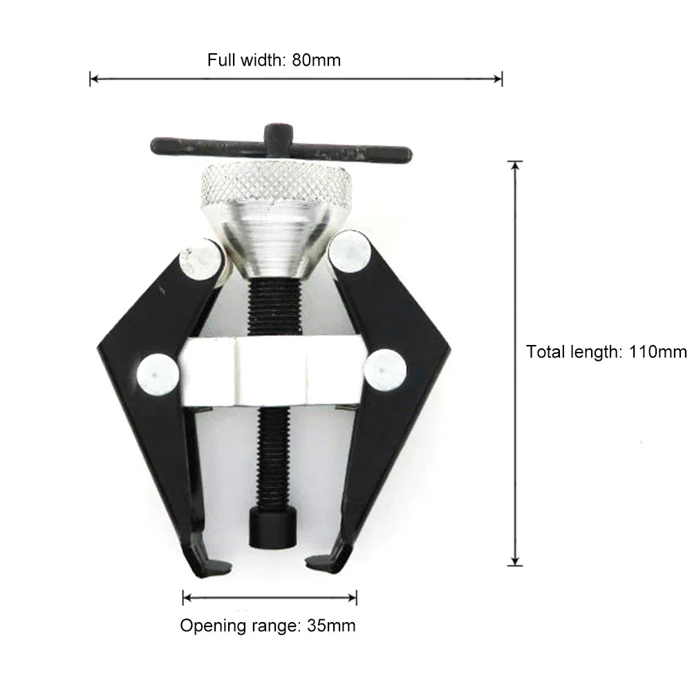 A black two-arm puller tool with a silver head and a 80mm full width, designed for alternator and bearing removal.