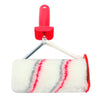 A red paint edger roller with a white foam pad and metal handle.