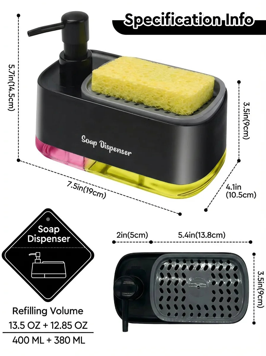 3-in-1 Kitchen Soap Dispenser with Sponge Caddy