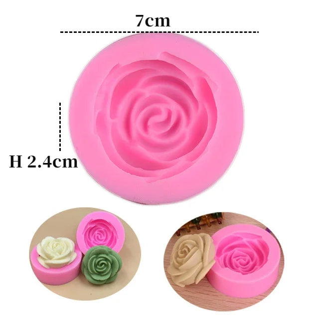 Pink silicone mold with a rose pattern for candle, soap, and baking crafts