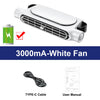 White portable car seat cooling fan with a Type-C cable and user manual.