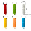 Six silicone sensory chew necklaces for kids in red, green, white, yellow, orange, and blue.