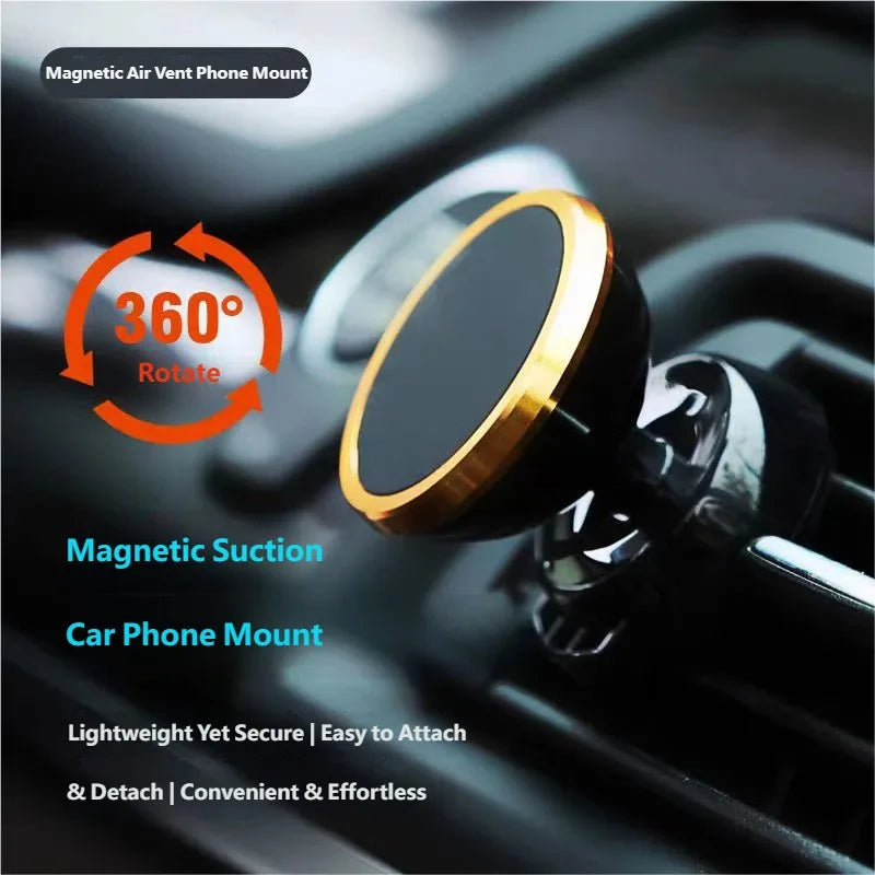 Gros plan d'un support de téléphone magnétique fixé à la surface intérieure d'une voiture.