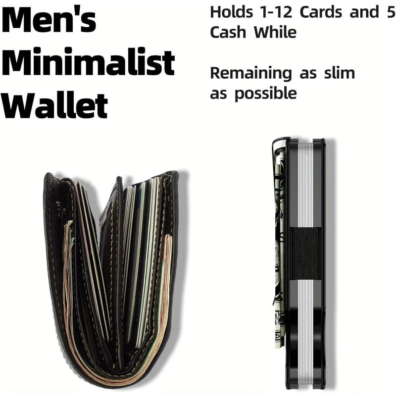 A black slim wallet shown from the inside, displaying multiple cards and cash.
