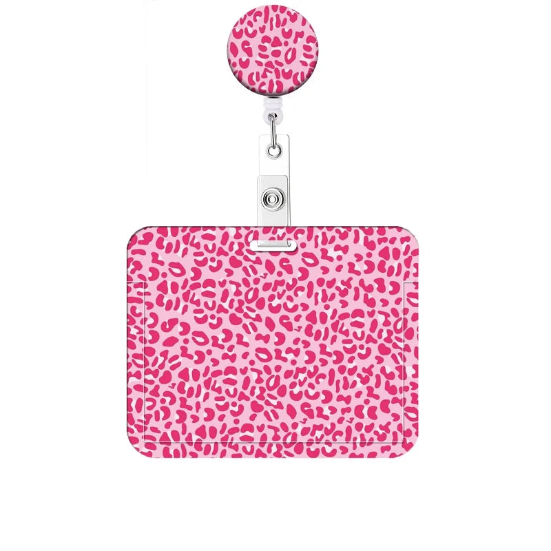 Leopard Print Retractable Badge Holder with Clip