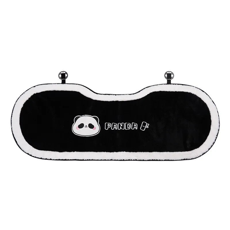 Black panda-themed car seat cover set with headrest pillows